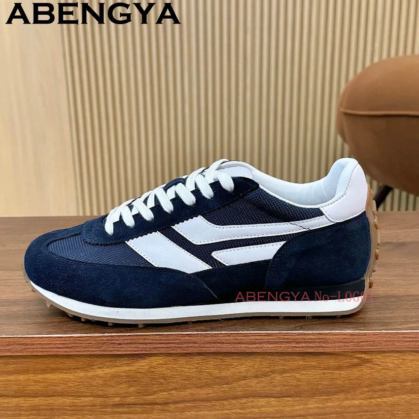 

Man's Multicolour Suede Leather Lace-Up Sneakers Shoes Runway Single Casual Shoes Autumn leisure Trainers Flat Walk Shoes Man