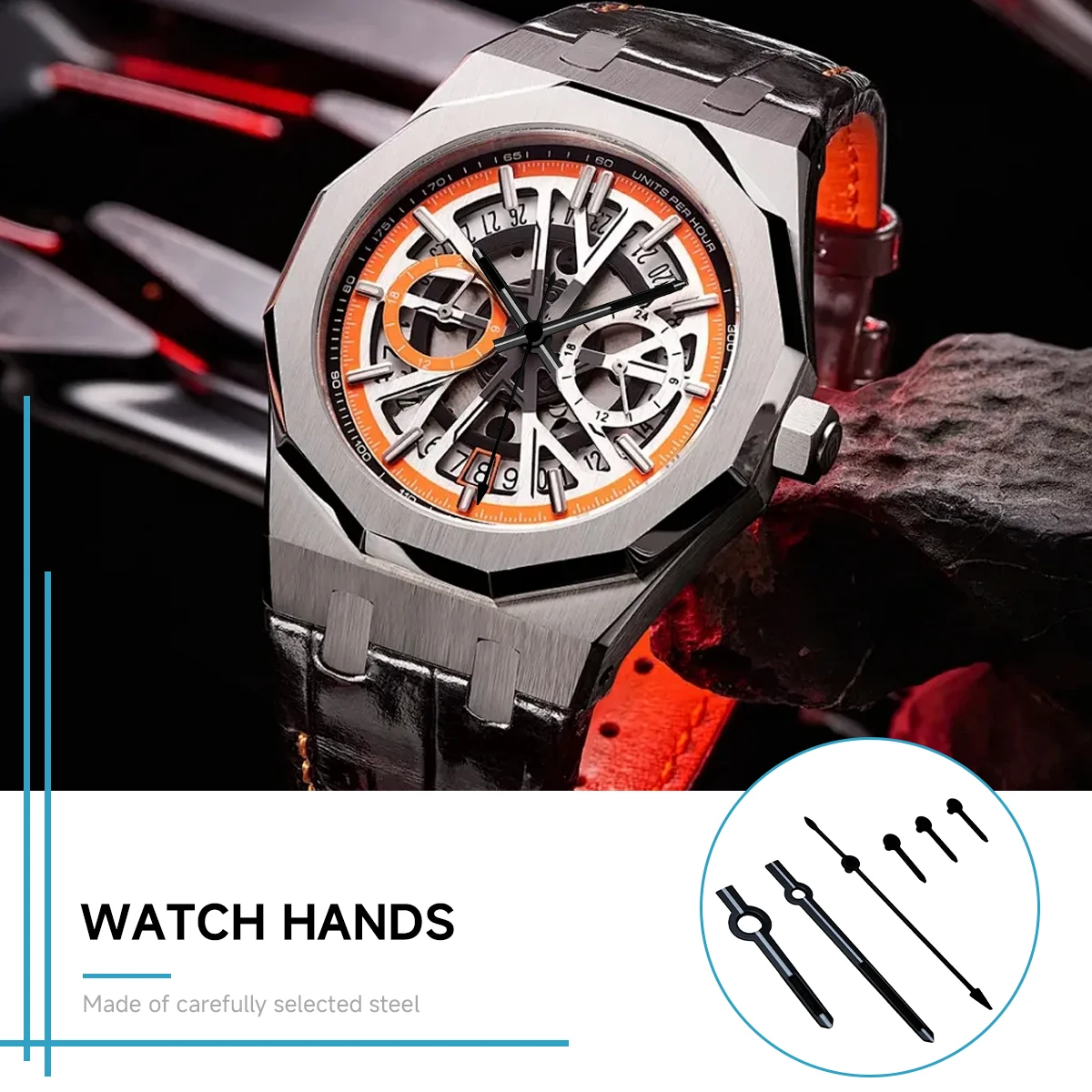 Für VK63 Grün leuchtende Uhr Hand Uhr Zubehör für VK63 Handwerk Silber Grün