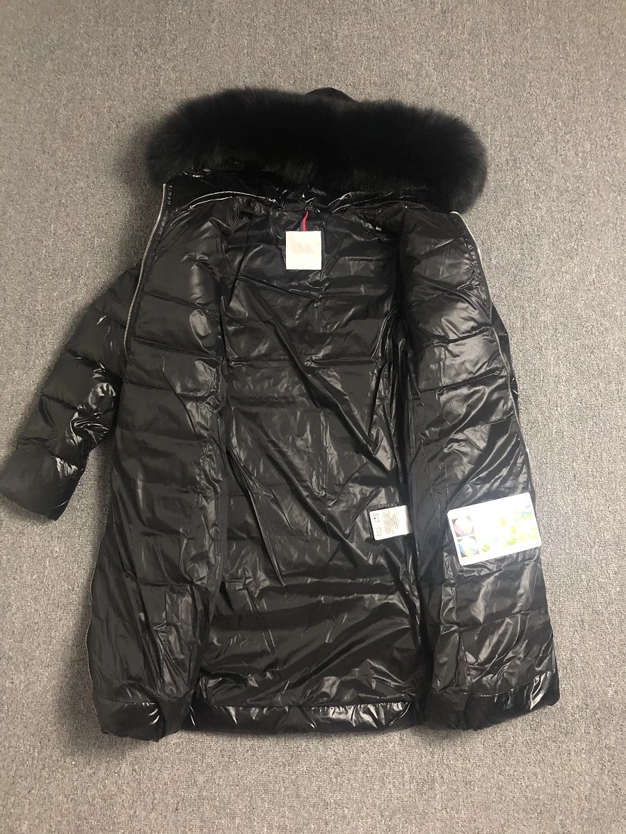 Doudoune longue en duvet de canard noir pour femme, manteau chaud, marque de luxe, optique, haute qualité, mode hivernale