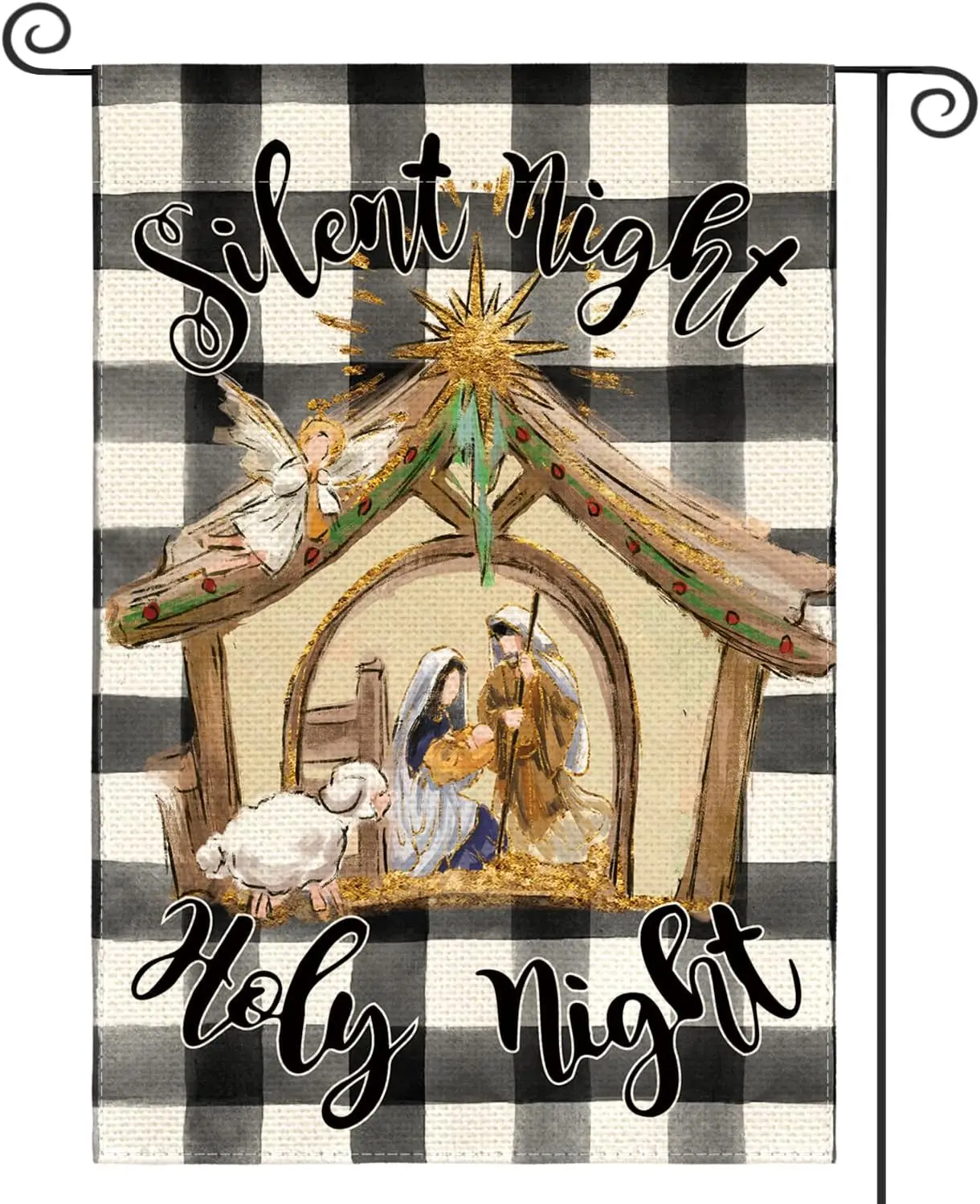 AVOIN colorlife Christmas Buffalo Plaid Nativity Silent Holy Night Garden Flag 12x18 Inch Double Sided, Jesus Christian Wint SSL