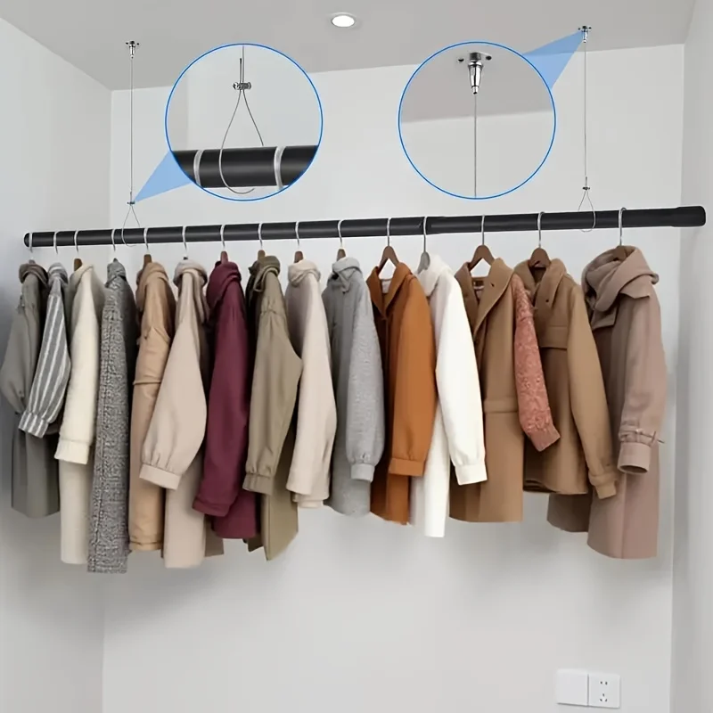 1pc Curtain Rod/Shower Curtain Rod Support Rope, Adjustable Ceiling Hanging Bracket, Suitable for Curved/L-Shaped/Curtain Rods view 5