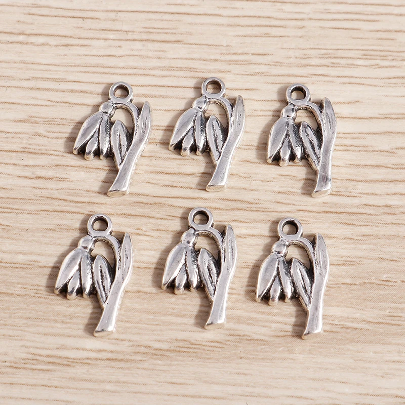 50pcs 9x15mm Cute Alloy Flower Charms Pendants for Jewelry Making Necklaces Earrings Bracelets DIY Handmade Crafts Supplies