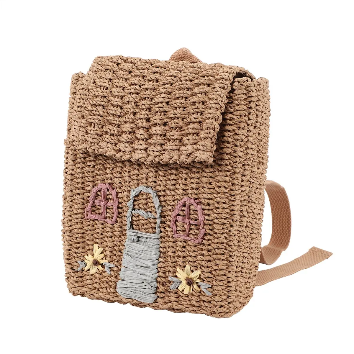 ABQR strogeweven tas met dubbele schouder Kinderrugzak Strogeweven tas Studentenschooltas met handdragende geweven rugzak