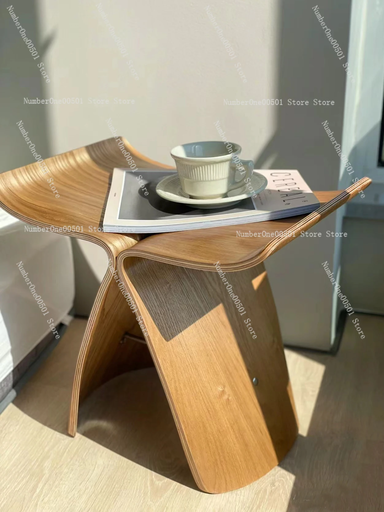 

Butterfly Chair Solid Wood Shoe Stool Artistic Design Bench for Entryway Natural Wood Stool Home Decor