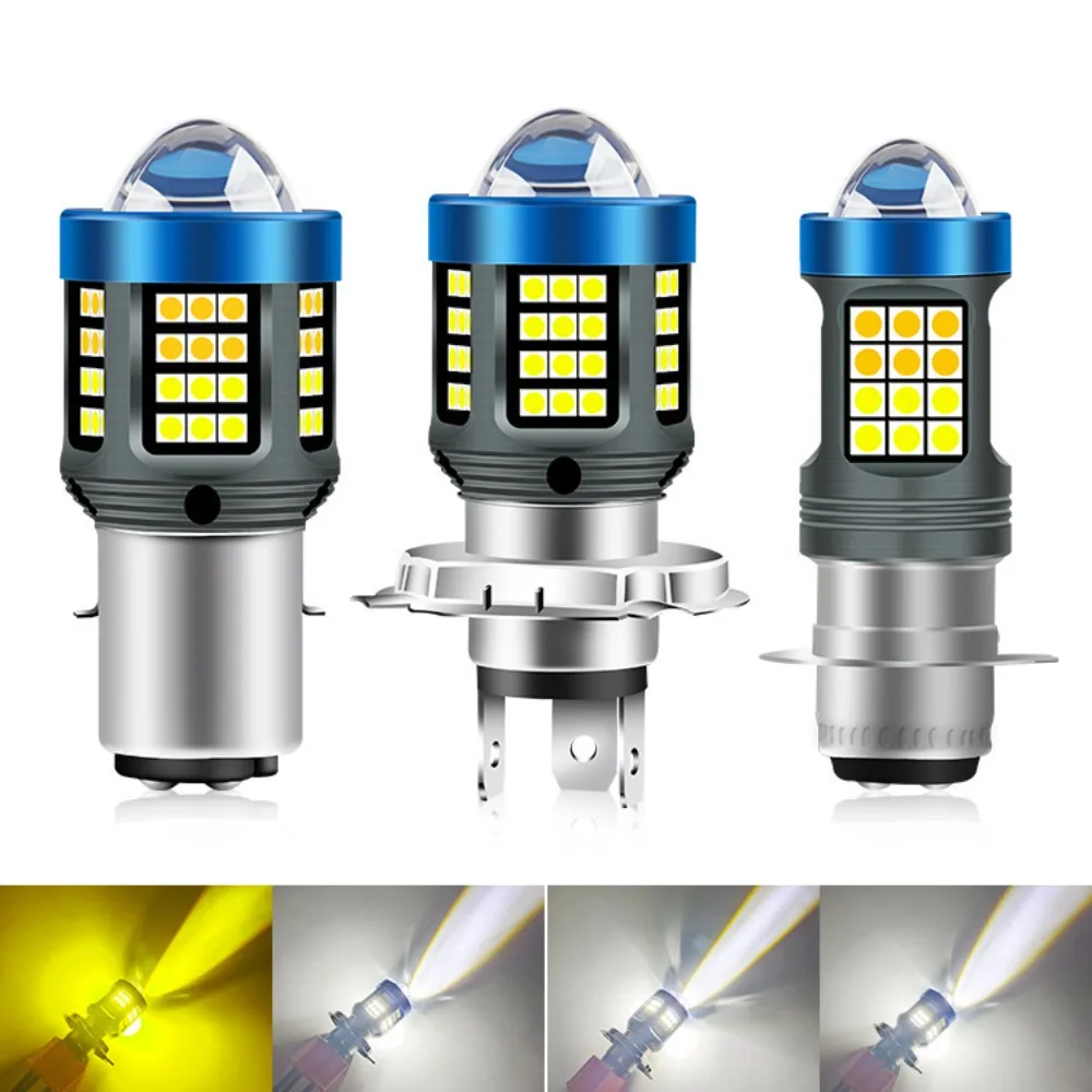 Cross-Border Exclusive New LED Motorcycle Headlight - H4/BA20D/P15D, White/Yellow Dual-Color, Ultra-Bright, with Lens
