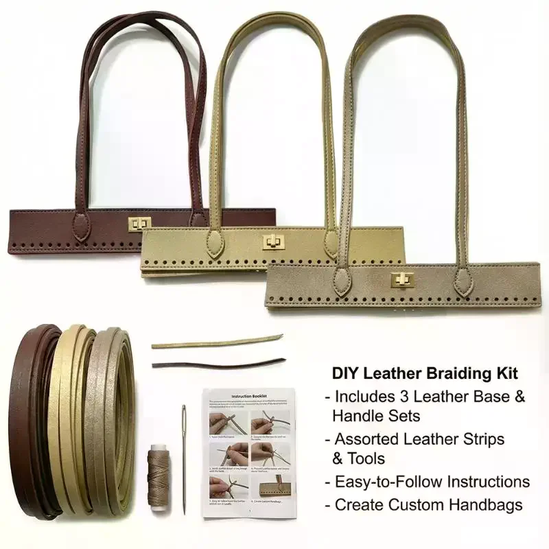 

Плетеная ручка для сумки, ручка для сумки своими руками, аксессуары для сумок, пряжка, ручка из ПУ, ретро-перфорированная двойная ручка, однотонная ручка для сумки