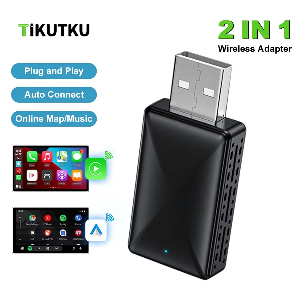 

Car AI Box Wired to Wireless iOS Carplay Android Auto Adapter 2 in 1 Wireless Adapter Bluetooth WiFi Fast Connect with USB Cable