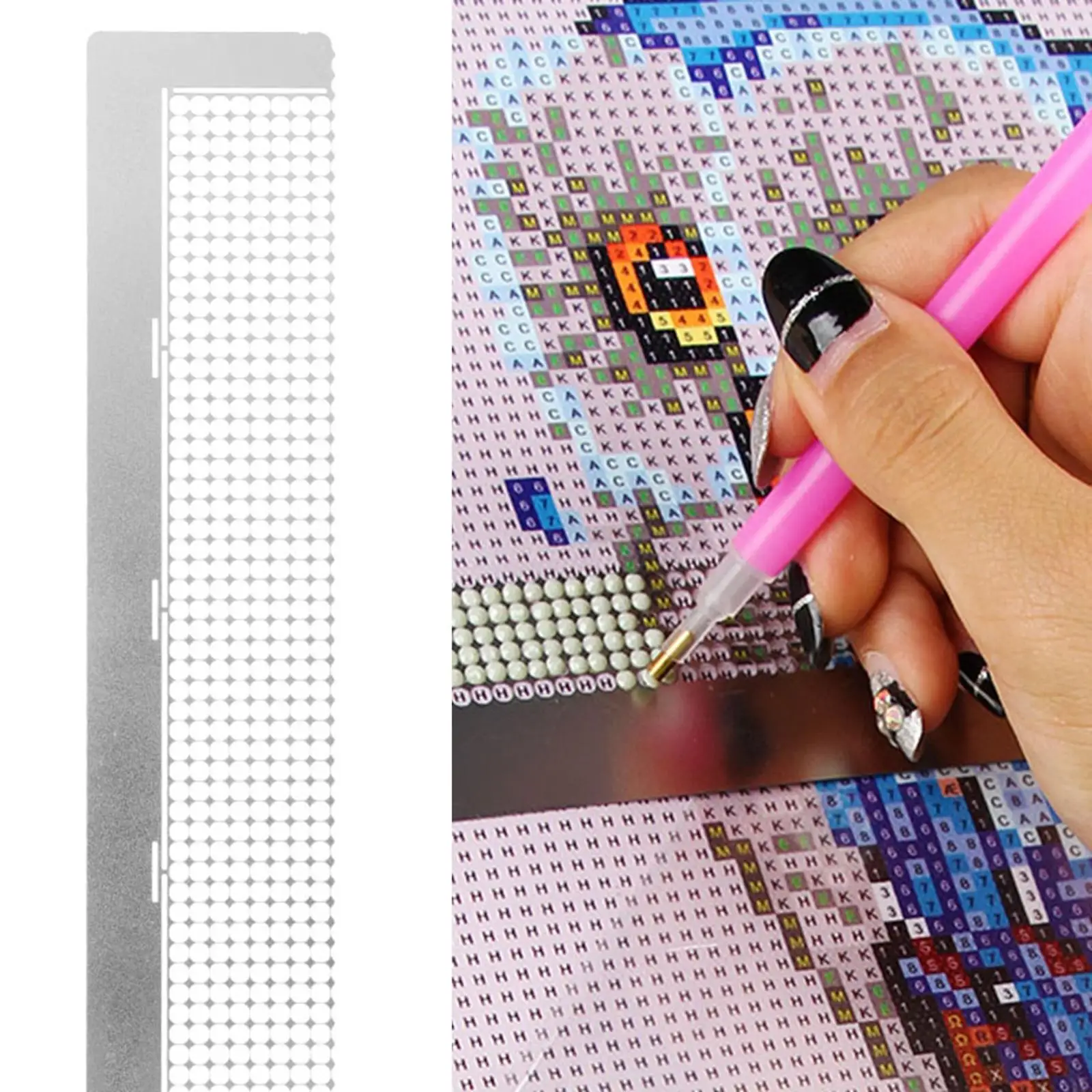 

5D Diamond Mesh Ruler Adjustment Fix Tool Metal Diamond Ruler Tool Practical Round Drill Plum Blossom Grid Silver for Art Crafts