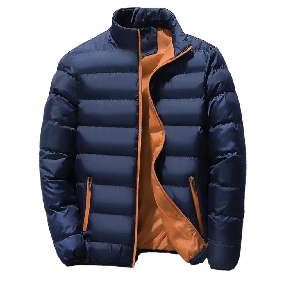 Men Winter Outerwear Windproof Padded Winter Coat for Men with Stand Collar Zipper Closure Thick Warm Resistant Jacket Men