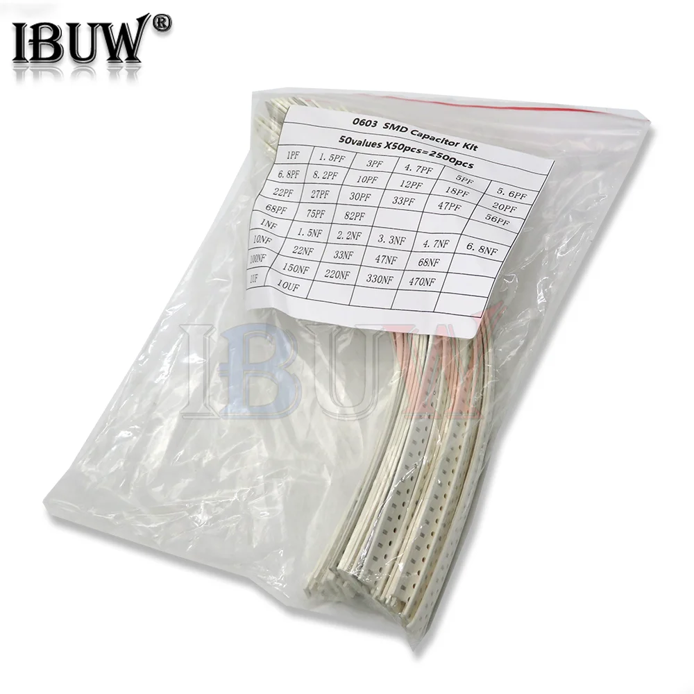 0603 SMD Ceramic Capacitor Assorted Kit 1pF~10uF 50values*50pcs=2500pcs Chip Ceramic Capacitor Samples ki