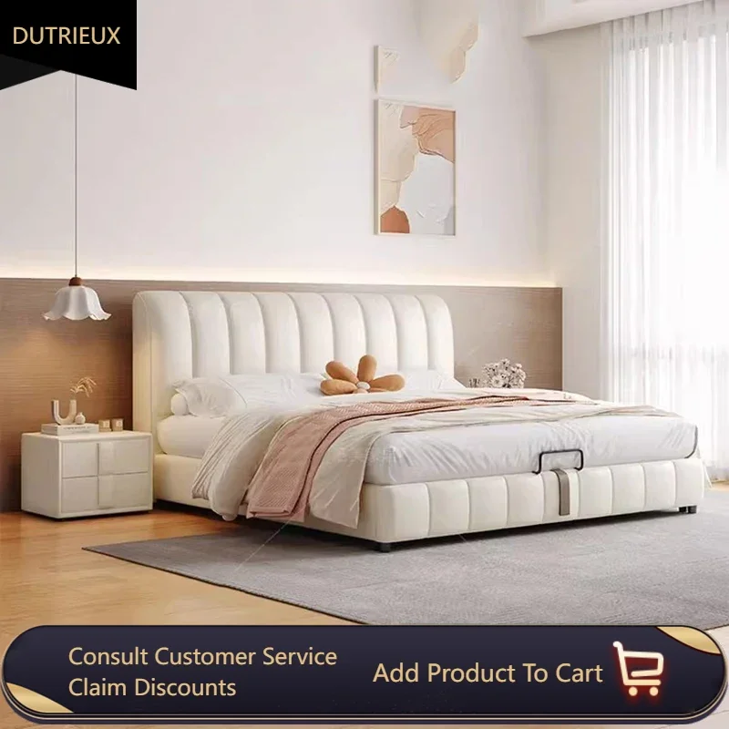 

Waterproof Queen Soft Double Bed Simple Cheap Storage Modern Twin Bed Upholstered Wood Safe White Camas De Casal Furniture