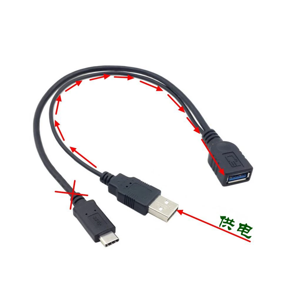 Kabel adaptor OTG USB 3.1 tipe-c, kabel data catu daya USB male ke USB 3.0 female, kabel adaptor OTG terhubung ke USB drive dengan kabel data catu daya