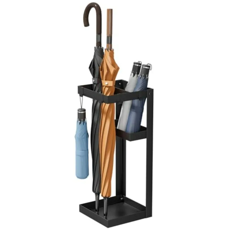 steel-umbrella-stand-with-small-shelf-and-4-hooks-ideal-for-entryway-or-office-use-durable-black-design-for-efficient-raincoat
