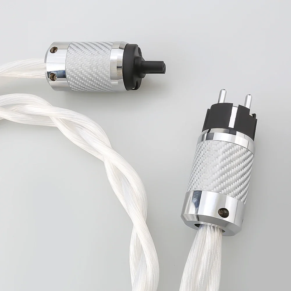 Silver Plated OCC Hifi Power Cord Carbon Fiber Rhodium Plug EU/US/UK/AU to IEC C7 Figure 8 Cable for DAC TV PS5 Streamer