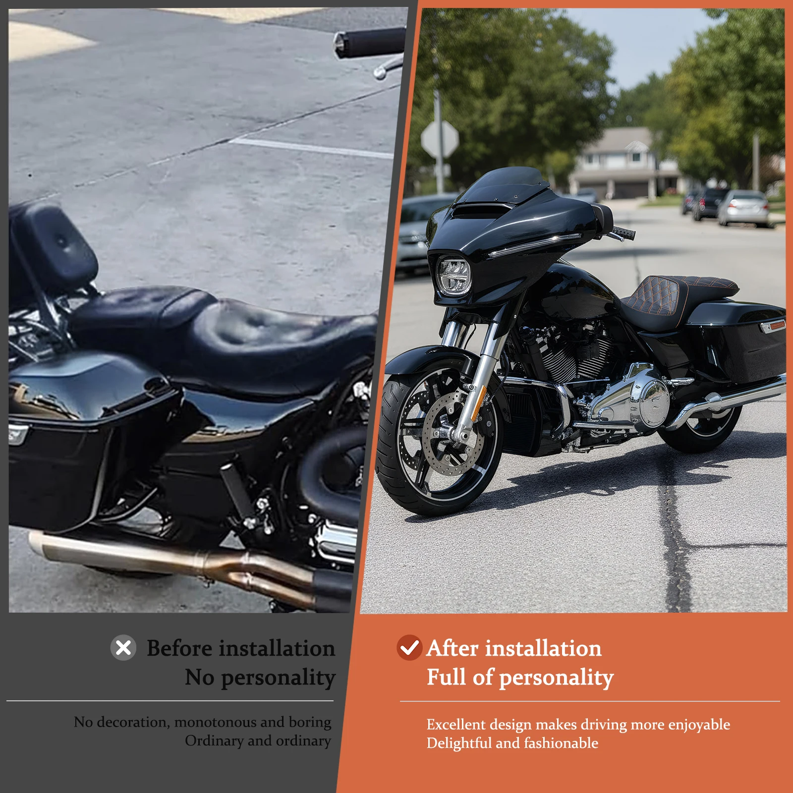 

Motorcycles Rider Passenger Seat Stepped Type with Diamond Pattern Stitching Fit for Harley Street Glide FLHX Road Glide