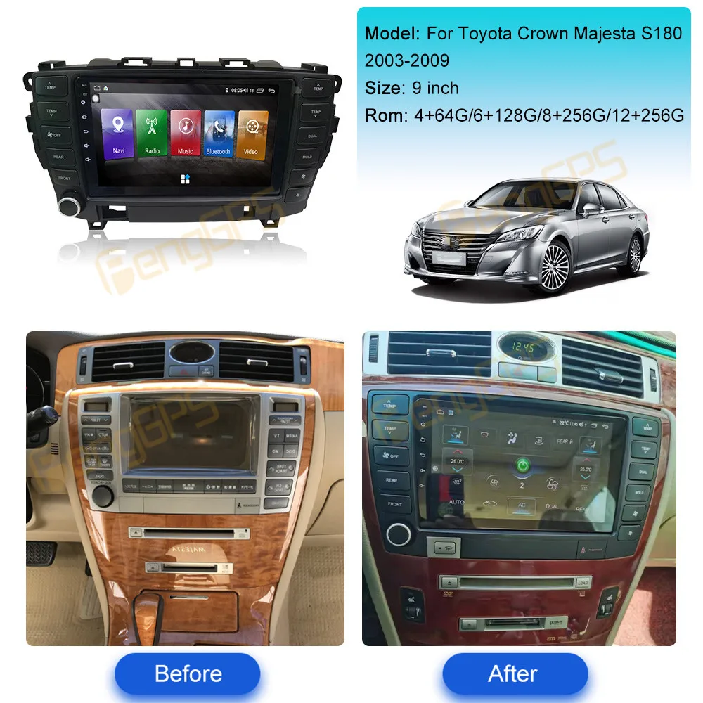 For Toyota Crown Majesta S180 2003 - 2009 Android Car Radio Wireless Carplay Stereo Receiver Autoradio Multimedia Player GPS