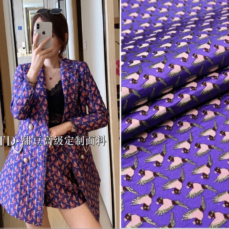 

Metal Wire Yarn Dyed Jacquard Fabric Bird Collection Dress Suit Coat Clothing European Brand Fashion Designer Diy Sew Cloth