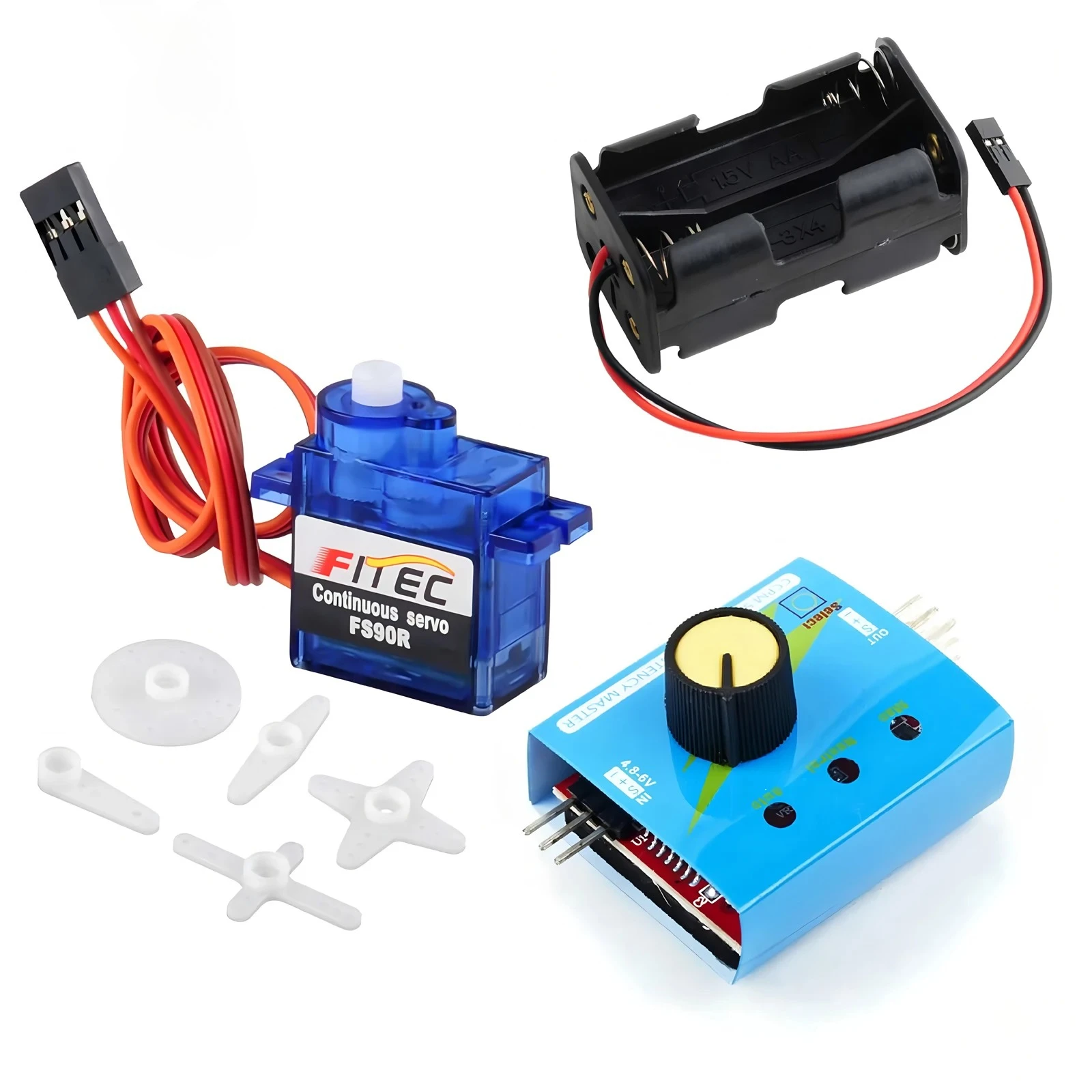 Feetech FS90R 360° Degree Continuous Rotation Micro Servo with Digital Tester & Battery Case 1.5KG Torque Mini Servos For RC Car
