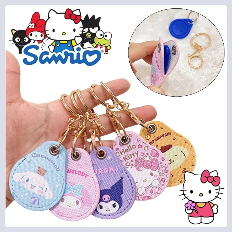 Sanrio 헬로 키티 워터 드롭 유형 액세스 제어 카드 커버 멜로디 Cinnamoroll 만화 엘리베이터 카드 Pu 키 보호 커버