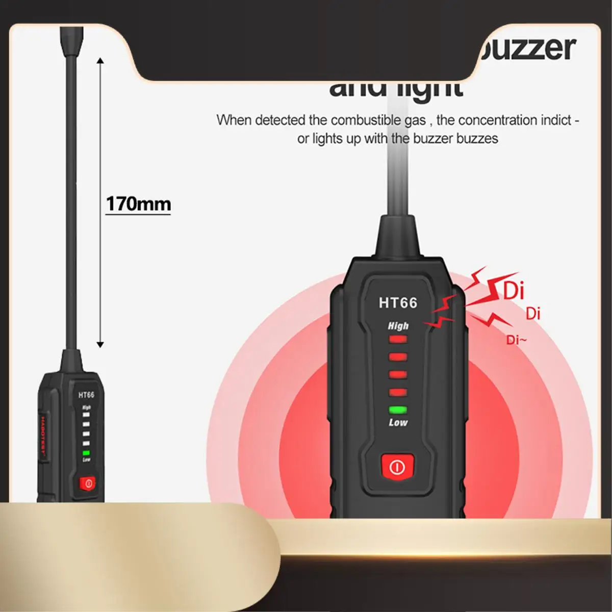 

HT66 Combustible Gas Leak Detector 50-1000PPM Sound Alarm Mini Household Handheld-N36R