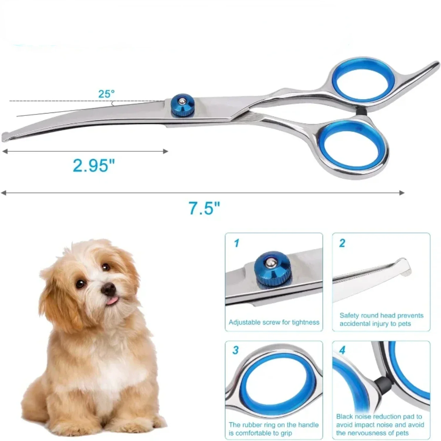 High-Quality Professional Grade Superior Stainless Steel Curved Pet Grooming Scissors - Heavy Duty with Safety Round Tips for Ef