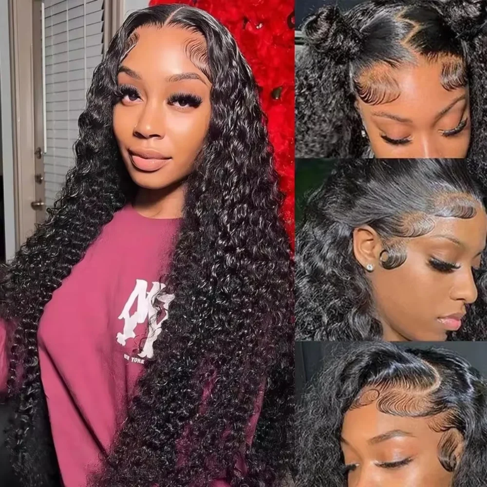 13x6 Full Frontal Wigs Natural color Curly Wigs For Women 220% Density Deep Wave Wigs Human Hair 13x4 HD Transparent Lace