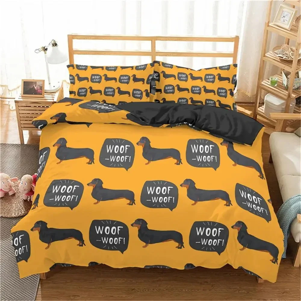 

Cartoon Dachshund Cute Sausage Dog Comfortable Duvet Quilt Cover Pillowcase Bedding Set Children Bedroom Decoration Home Textile