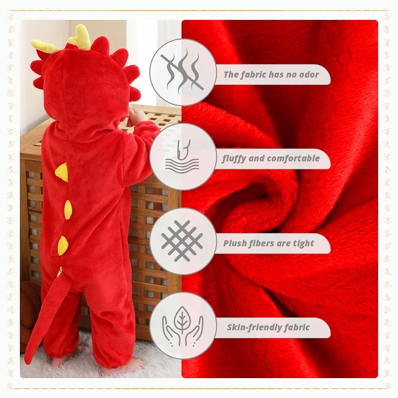 MICHLEY NEW Carnival Red Dragon Baby Rompers Winter Costume Clothes Cartoon Jumpsuit Bodysuits Overall For Girl Boy Bebe 2-36M