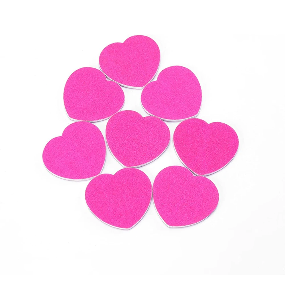 10PCS Double-Sided Sandpaper Nails File Buffer Heart-Shaped Pink Nail Filer Block Polishing Cutters For Manicure Care Art Tools