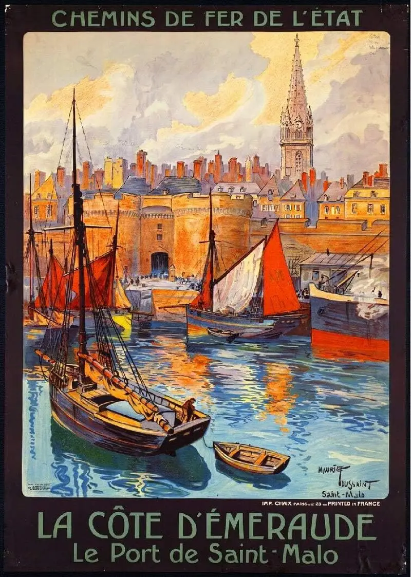 TYmall Wall Art Metal Hanging Sign Le Port de Saint-Malo France French European Travel Art Metal Poster Tin Sign Advertisement 8