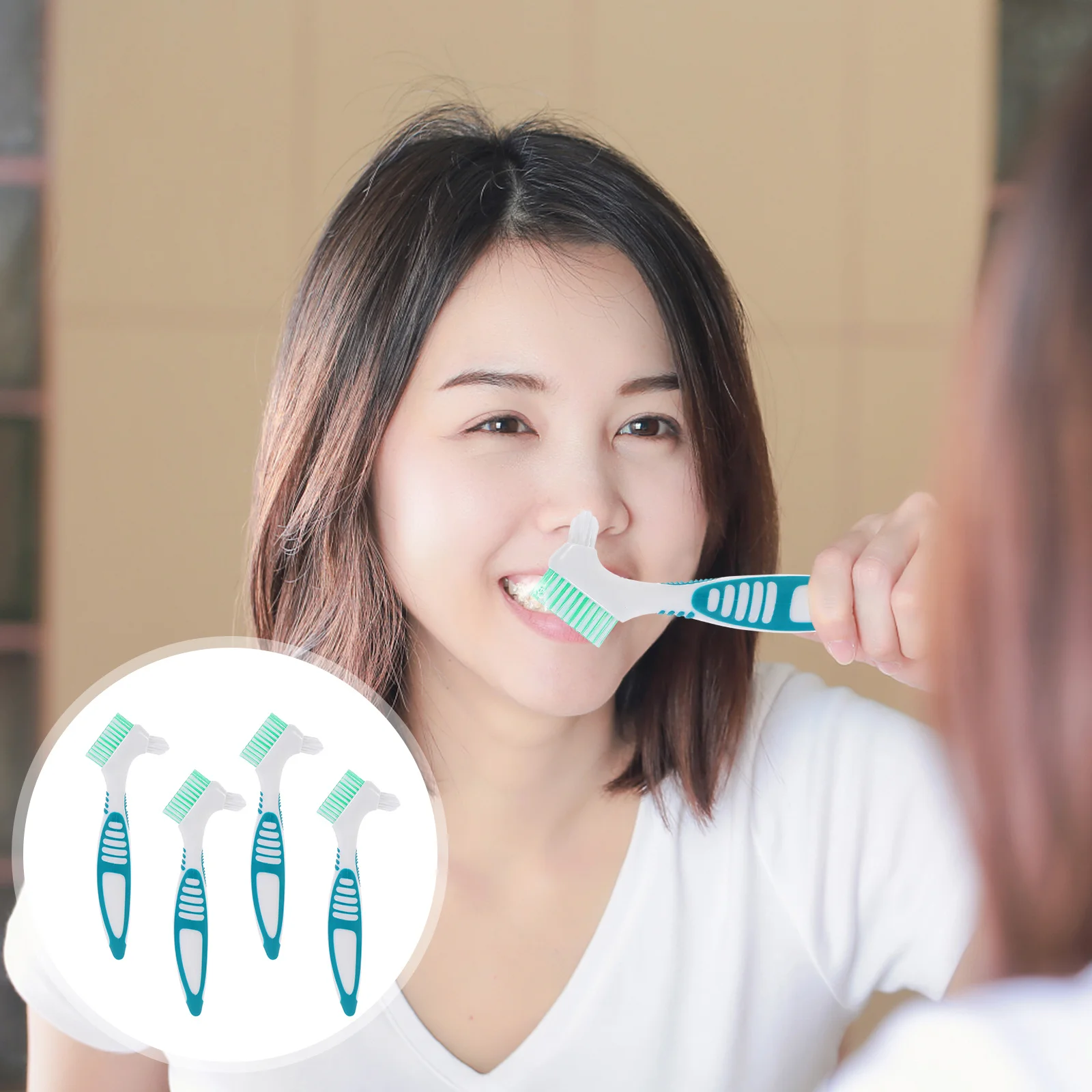

4 pcs Orthodontic Appliance Cleaning Tool Dual Heads Portable False Teeth Brush For Denture Care Lightweight Double-Sided