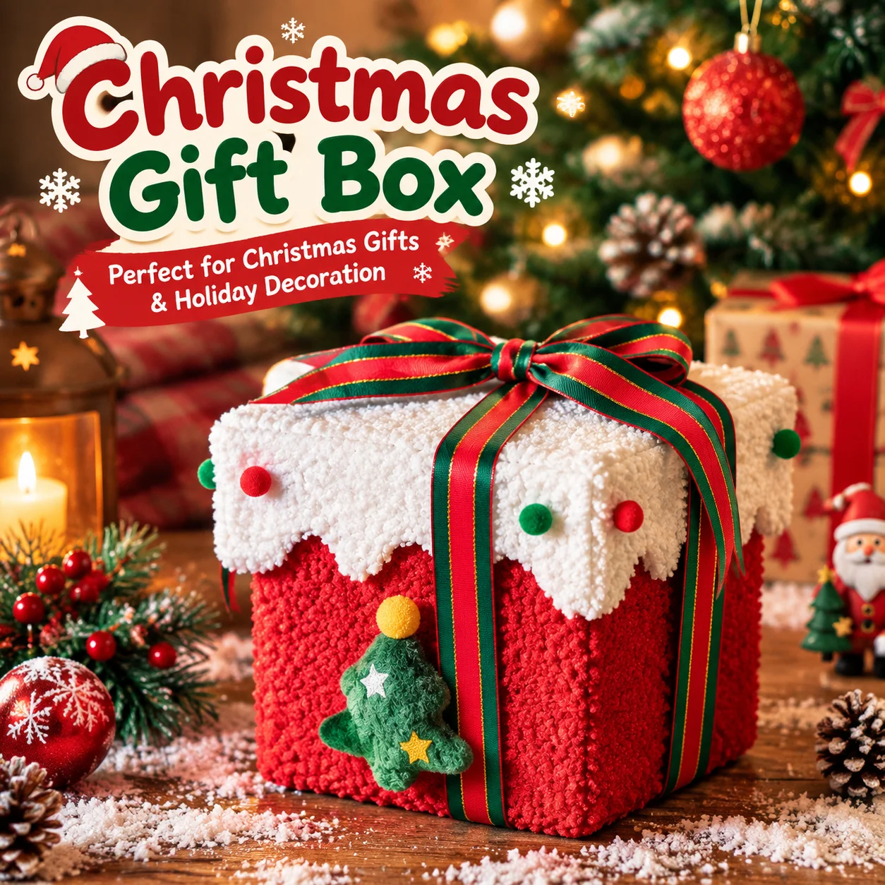 Christmas DIY Flannel Gift Box Xmas Eve Apple Packaging Box Luxury Thickened Candy Present Box For Holiday Party Gift Supplies