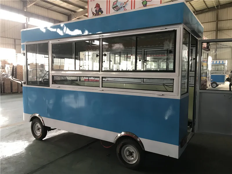 Electric Outdoor Blue Buss Food Truck Kiosk Design For Sale