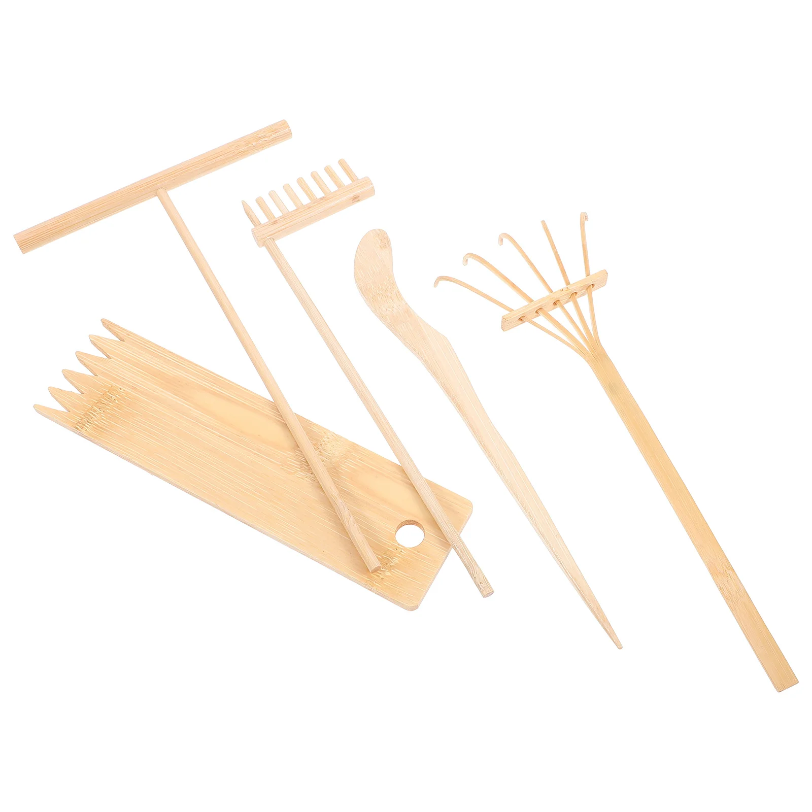 Juego de herramientas de jardín Zen de bambú japonés, Mini rastrillos, accesorios de mesa de arena, bandeja de arena Zen, suministros para escritorio, 5 uds.