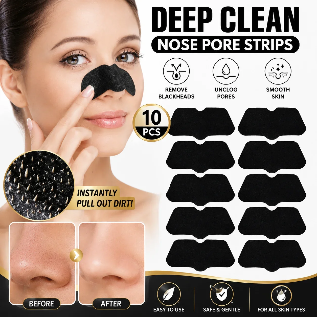 10PCS Blackhead Remover Nose Strips Deep Cleansing Nose Pore Strips Oil Control Peel Off Pore Cleaner for Men Women