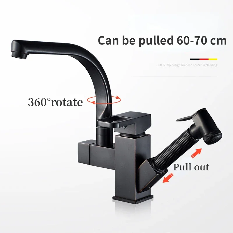 

Black Kitchen Sink Faucet Chrome Pull Out Bidet Spray Hot/Cold Water Mixer Tap Rotatable Crane Stainless Steel Taps