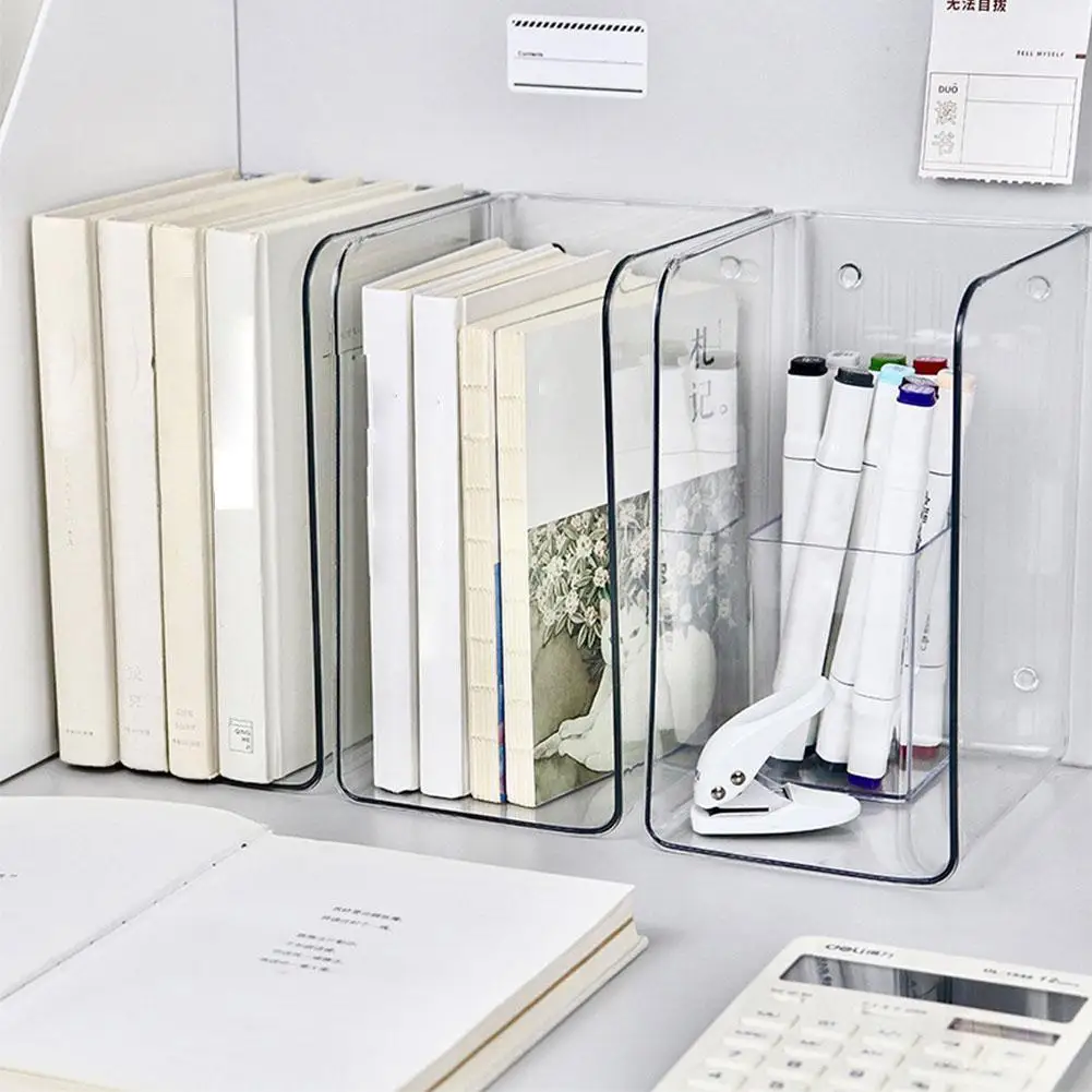 Transparent Bookends Stand Bookshelf Desktop Decorative Storage Rack Bookend Book Holder School Stationery