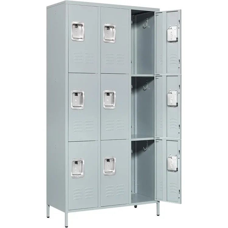 Metal Locker with 9 Doors Employees Locker, Metal Storage Locker with Hooks, 71