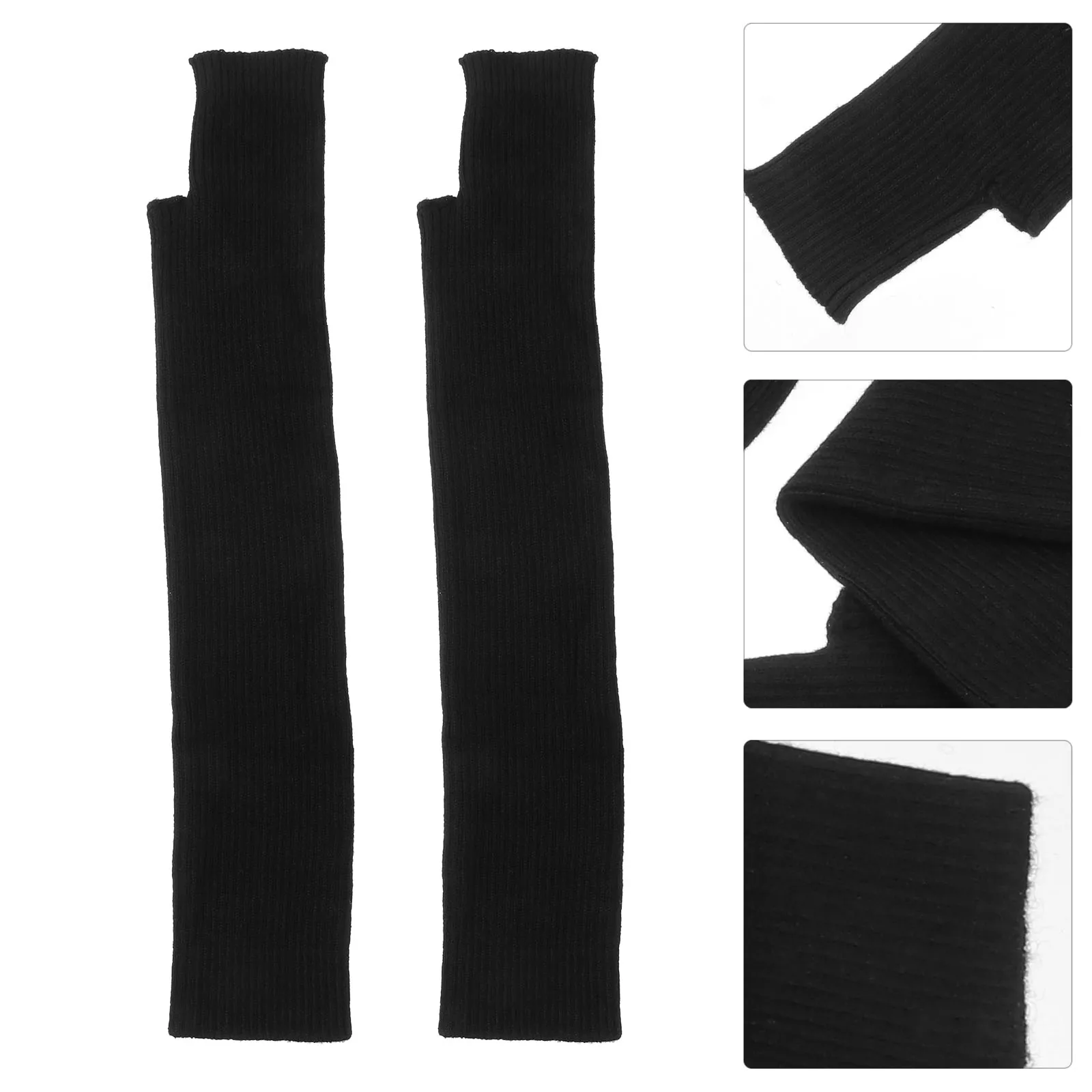 

2pcs Long Arm Warmers Fingerless Mittens Winter Hand Sleeves For Women Knitted Gloves Thumb Size Fits Most Solid