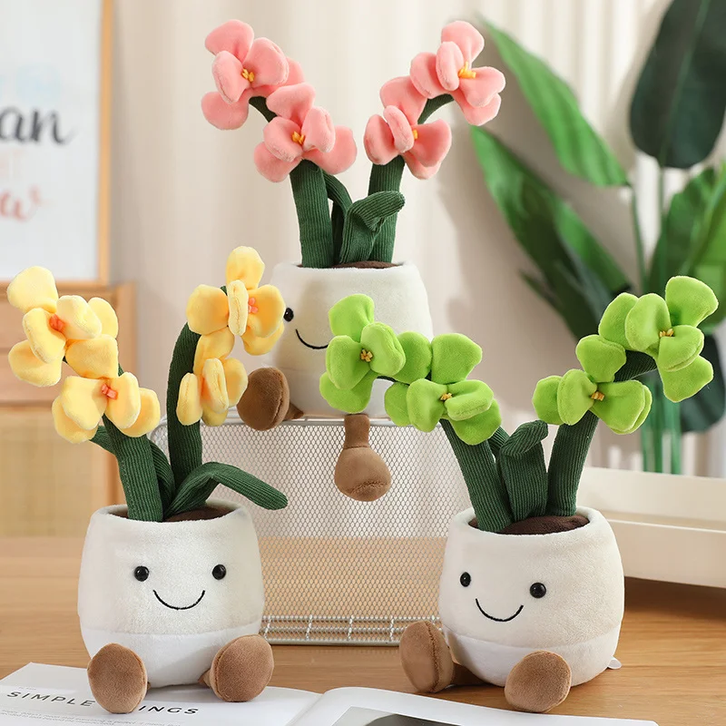 Plantes succulentes orchidées réalistes 35cm, jouets en peluche doux, décoration de maison, poupée créative, fleurs en pot, oreiller pour cadeau d'anniversaire