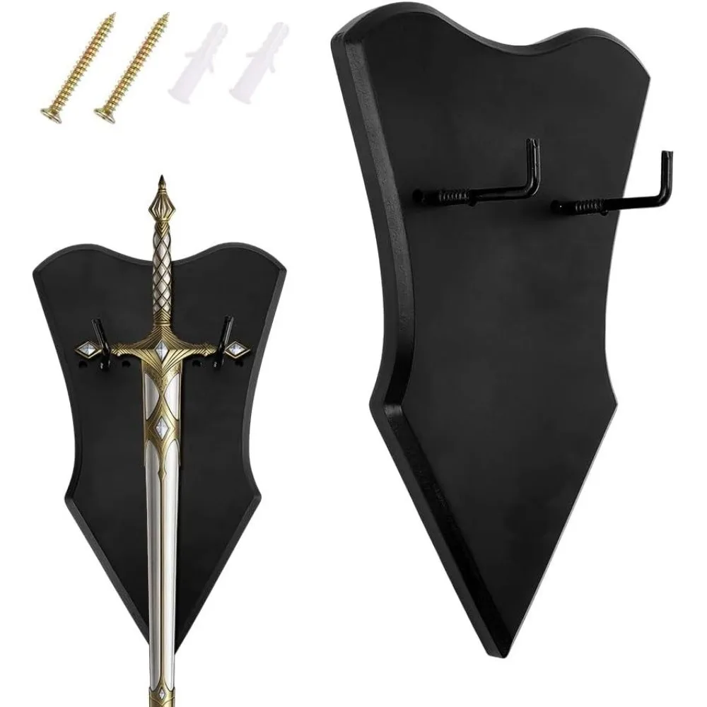 Display Holder 10.4x6.3inch Pine Wood Wall Mount Vertical Holder Stand Style Shield Shape Bracket Samurai Katanas Display Easels