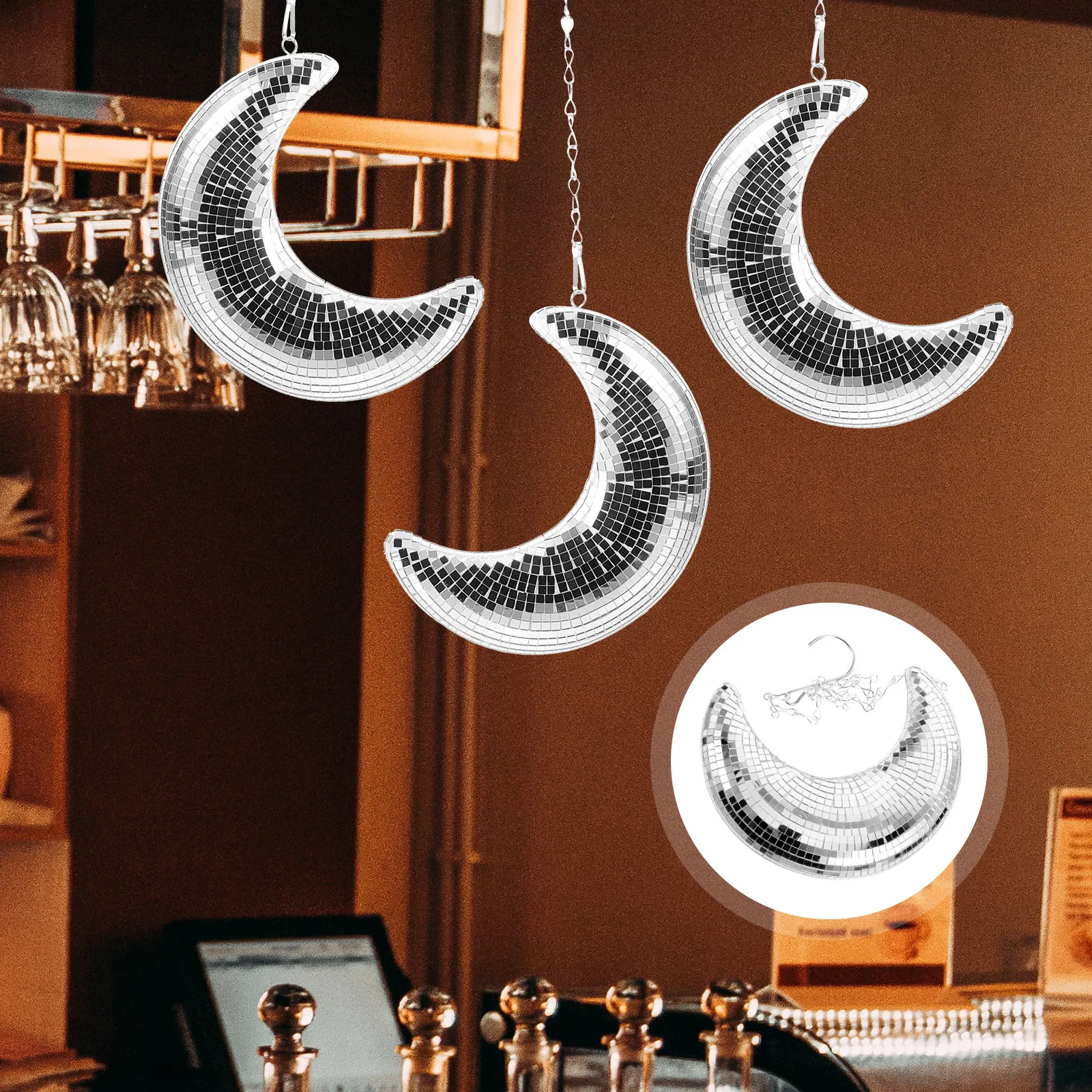 

Retro Moon Wall Hanging Disco Ball Decor Reflective Pendant Home Indoor Outdoor Decoration