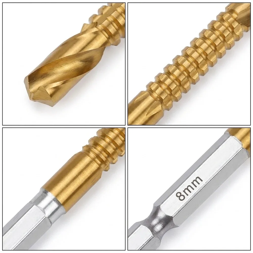 6Pcs Ground Spiral Groove Drill Set 3mm 4mm 5mm 6mm 6.5mm And 8mm 135° Split Point Hex Shank Titanium Coated HSS Drill Bits