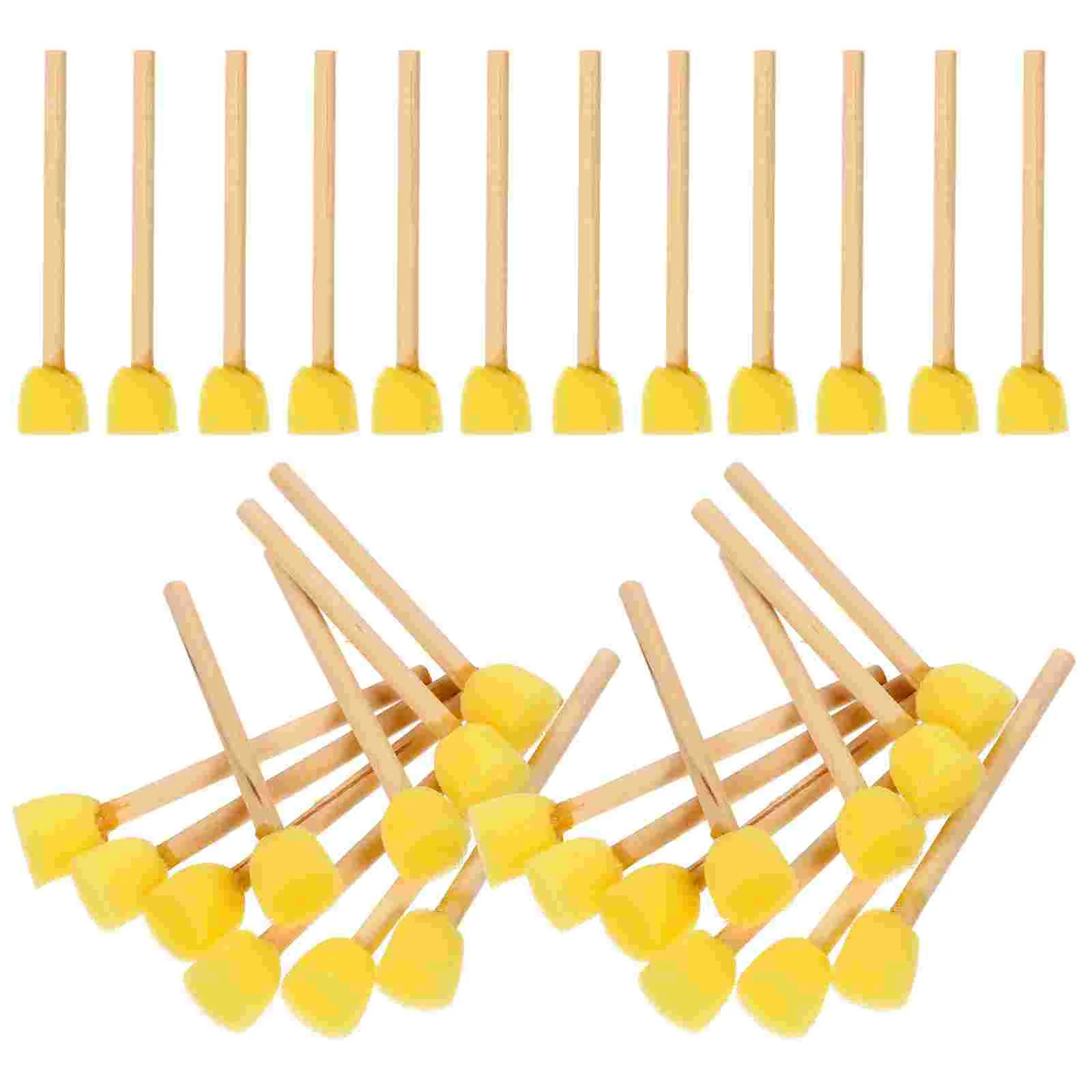 100 Pcs Sponge Brush with Wooden Handle Paint Sponges for Painting Funny Holder Natural Drawing Toys Kit Kids Yellow