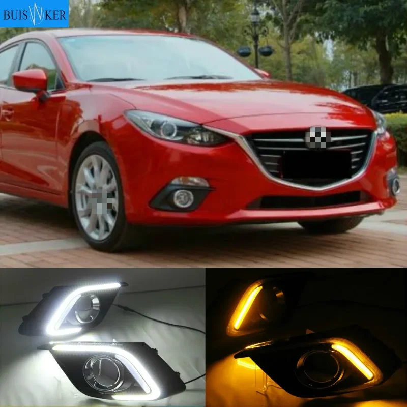 DRL For Mazda 3 Mazda3 Axela 2014 2015 2016 LED DRL Daytime Running Lights Daylight Fog lamp with turn signal light