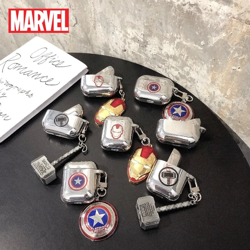 

Marvel Earphone Case Avengers Iron Man Thor Mjolnir Captain America's Shield Airpods 1 2 3 4 Pro Apple Wireless Bluetooth Cover