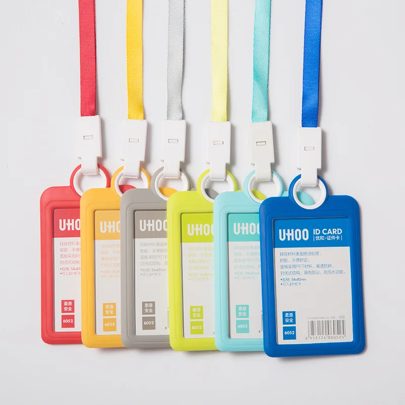 Soft Anti Fall Work ID Badge Clip Neck Rope Lanyard Standard Silicone Card Bag Transparent Cardholder For ID Card Student Card