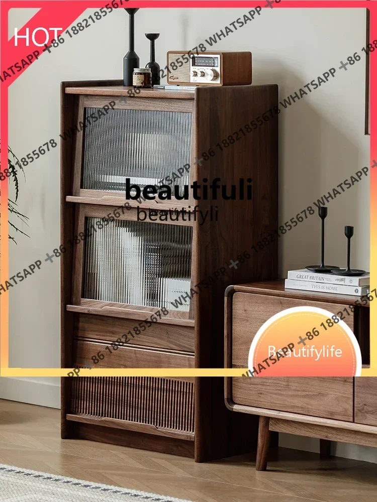 

z1q Black Walnut Solid Wood Bookcase Dining Side Display Living Room Locker Nordic