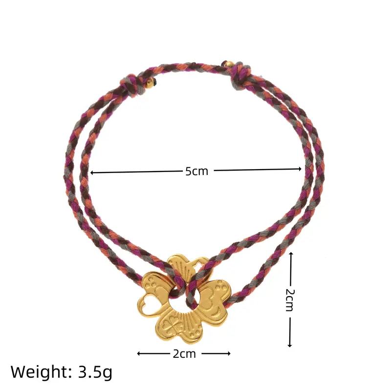 New niche retro style bracelet with moon heart and four leaf clover plated 18k color preserving stainless steel bracelet rope - Image 6