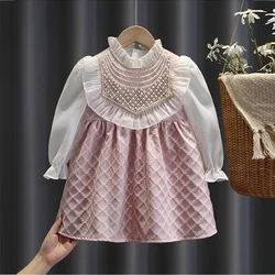 Spring Autumn toddler kids Girl's Clothes 2-7 T Baby's Birthday Princess Party Dresses Fashion Design Pearl Dress for girl cloth